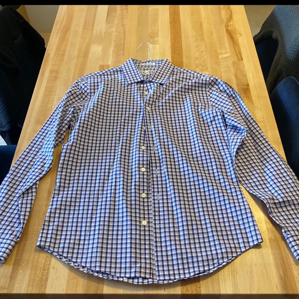 Express blue/white/lavender plaid button down